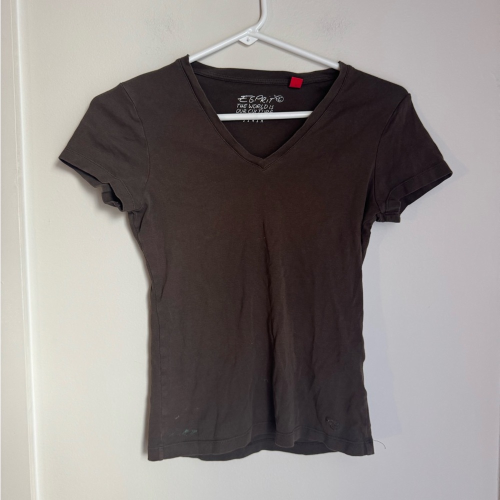 Esprit Dark Brown V-Neck Short Sleeve Tee 100% cotton
